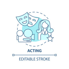 Acting concept icon. Top careers for creative thinkers. Theatre innovational learning. Becoming actor idea thin line illustration. Vector isolated outline RGB color drawing. Editable stroke