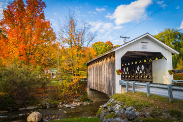 historic Fuller covered bridge built in the lattice style in the 1890s, an iconic New England scene
