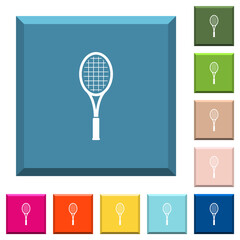 Single tennis racket white icons on edged square buttons
