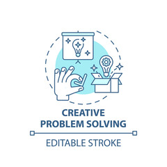Creative problem solving concept icon. Creative thinking types. Dealing with different troubles. Challenges idea thin line illustration. Vector isolated outline RGB color drawing. Editable stroke