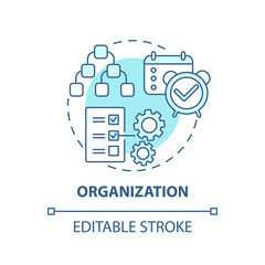 Organization concept icon. Creative thinking types. Mananging team working process. Work leadership idea thin line illustration. Vector isolated outline RGB color drawing. Editable stroke