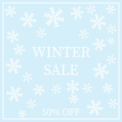 Winter Sale card design with snowflakes.