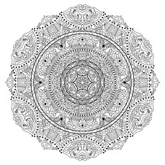 Mandala winter flower coloring book page raster for adults. Abstract line art design or coloring page. Circular pattern with flower.