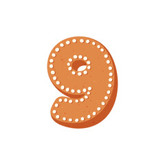 Traditional Christmas gingerbread cookie in the shape of number 