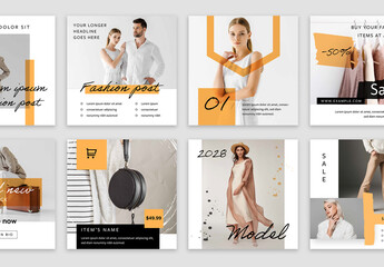 8 Simple Square Social Media Post Layouts with Orange Accent