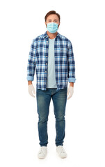 Man with face mask and protective gloves