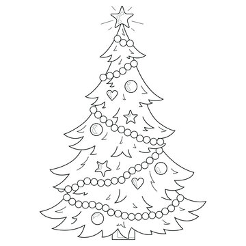 Christmas tree with decorations.
Christmas. New Year.Coloring book antistress for children and adults. Illustration isolated on white background.Zen-tangle style.
