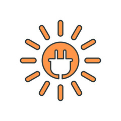 Solar Energy, Sun And Electric Plug, Vector Linear Logo