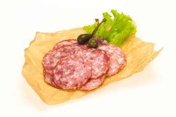 Spanish Salchichon sausage with salad