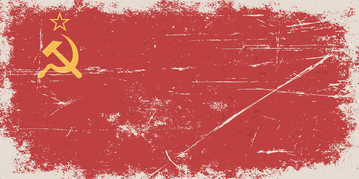 Vintage flag of Soviet Union. USSR. Union of Soviet Socialist Republics