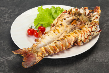 Grilled crayfish in the plate