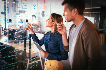 Company employees working in software development and designer office