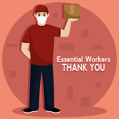 Shopkeeper picture red medical thank you essentials workers- Vector