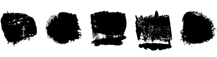 A set of grunge brushes. A collection of ink stains, smudges. Abstract paint strokes isolated on a white background