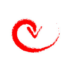 The red curved arrow is drawn by hand. Imitation of paint brush strokes. Vector