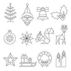 christmas icons elements vector illustration stroke, line and outline concept