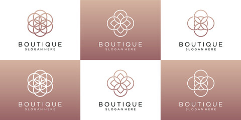 Set of luxury boutique and flower logo design template 