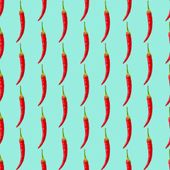 seamless simple pattern of one red hot pepper on blue background