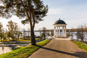 Rotunda or Ostrovsky Gazebo on the Volga River embankment in Kostroma, Russia