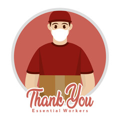Isolated Shopkeeper red medical thank you essentials workers- Vector