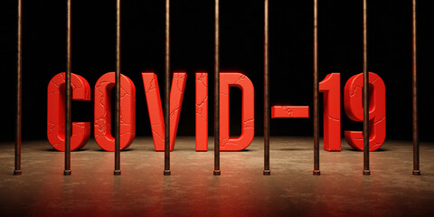 Covid-19 text word message from behind bars in prison 3D render	
