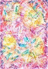 flowers watercolor artwork as background, colorful hand drawn illustration, creative artwork