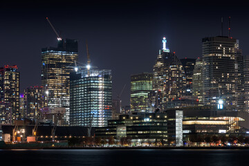Detail of the Toronto skyline at night. Long exposure featuring a part of the waterfront.