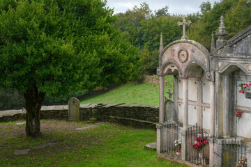 Elegant marble graves in an old rural cemetery