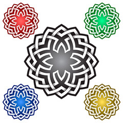 Circular logo template in Celtic knots style. Tribal tattoo symbol. Silver ornament for jewelry design and samples of other colors.