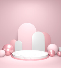 Pink podium show in pink color background japanese style.3D rendering
