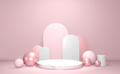 Pink podium show in pink color background japanese style.3D rendering