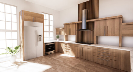 Kitchen room japanese style.3D rendering