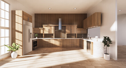 Kitchen room japanese style.3D rendering