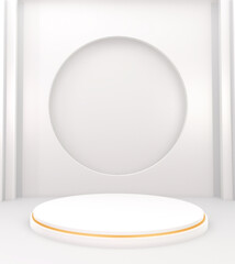 podium show cosmetic product geometric form cylinder podium in white background.3D rendering