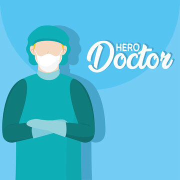 Asian Medical support icu hero doctor blue picture- Vector