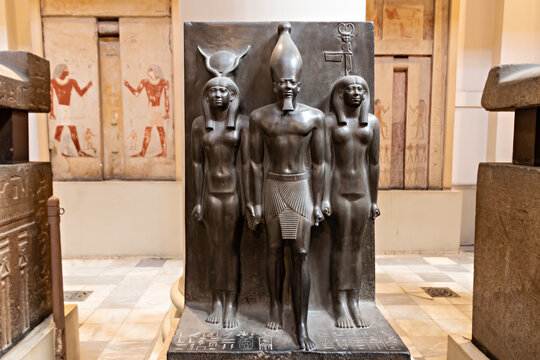 Cairo, Egypt - September 15, 2018: Statues Of Gods Inside Of The Museum Of Egyptian Antiquities