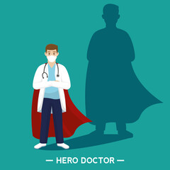 Medical doctor heroe green with cape poster - Vector
