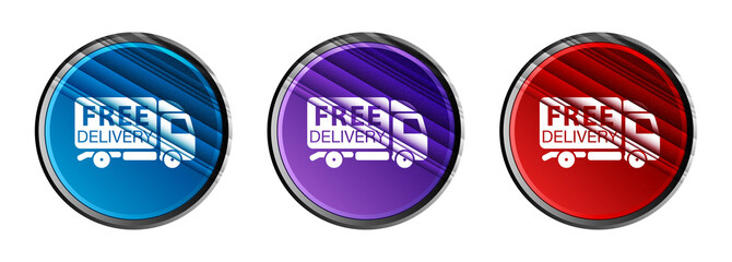 Free delivery truck icon natural sky light round button set stripes line illustration