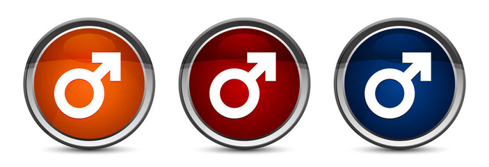 Male sign icon exclusive blue red and orange round button design set