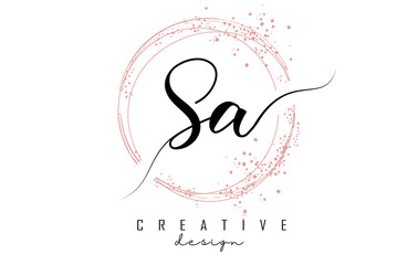 Handwritten SA S A letter logo with sparkling circles with pink glitter.