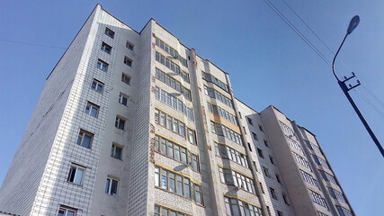 high-rise residential buildings in Russia nine-story buildings with a view of the blue sky
