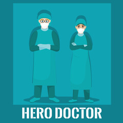 Medical couple icu doctor heroe green with cape poster - Vector