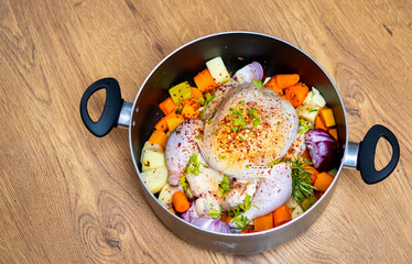 Hearty chicken soup being prepared