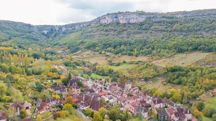 aerial view of medieval town in dordogne, France