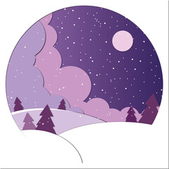 purple night paper cut landscape 