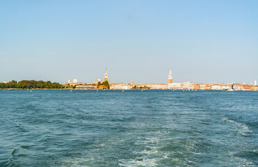 View of the Venice lagoon from the boat