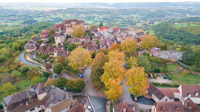 aerial view of medieval town in dordogne, France