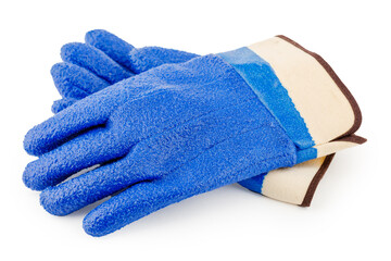 Blue rubber gloves on a white isolated background