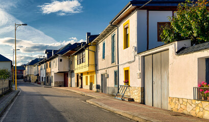 Fototapeta na wymiar View of street and homes in the village of Noceda in the Bierzo region of Spain.