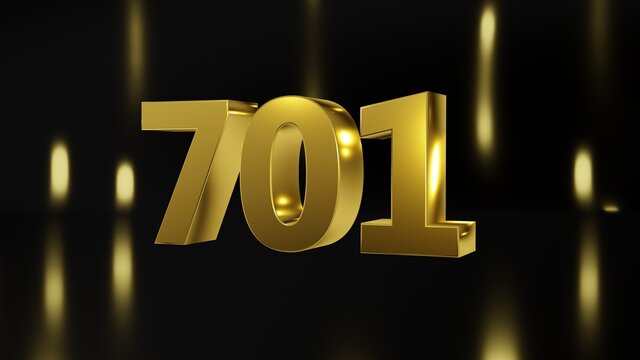 Number 701 in gold on black and gold background, isolated number 3d render